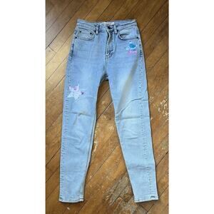 Unemployed Denim Light Wash Pastel Patchwork Stars Women’s Size 26